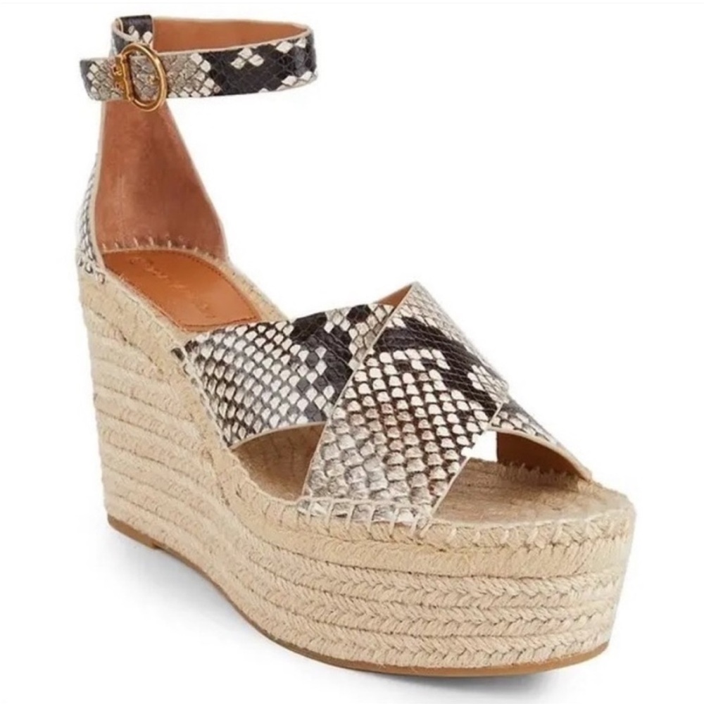 NEW! Tory Burch Warm Roccia Snakeskin Selby Wedge Espadrille Sandals - Size 8.5🚀